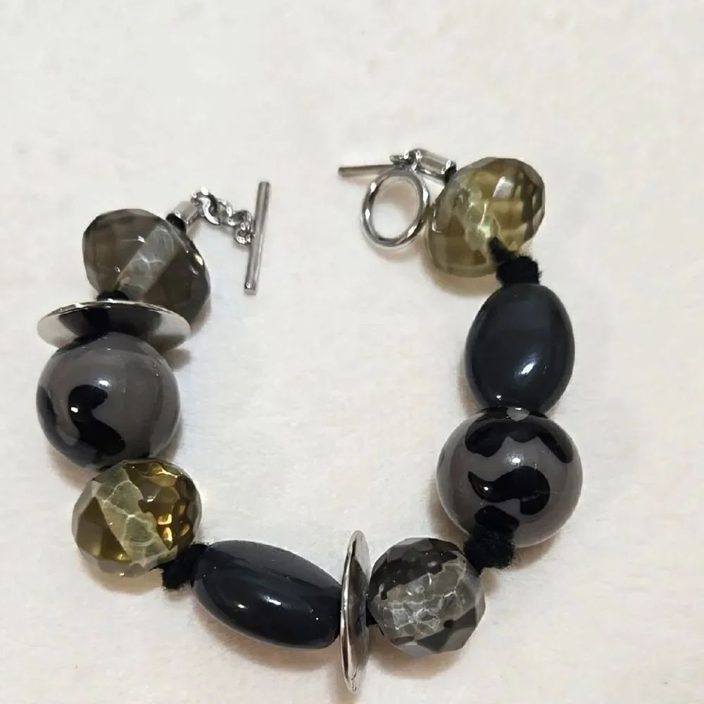 Silver and Gray Beaded Bracelet